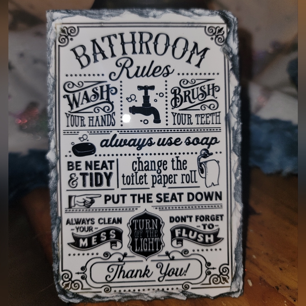 Handmade "Bathroom Rules" sign